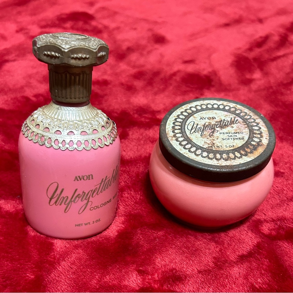 Avon Vintage Unforgettable perfume and lotion bottles